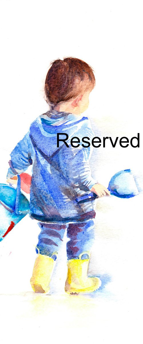 Child with bucket and spade by Anjana Cawdell