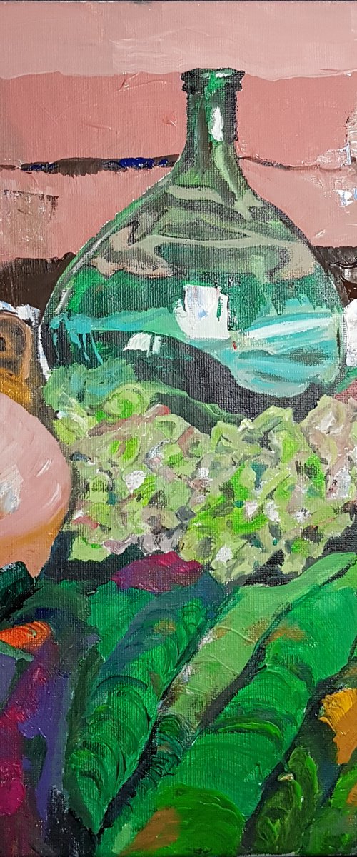 Wine balloon and hydrangeas by Kathrin Flöge