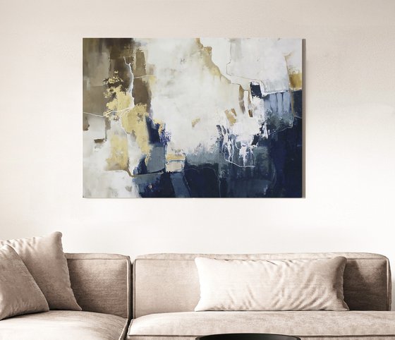 "Blue Flash 2" Navy blue brown abstract art