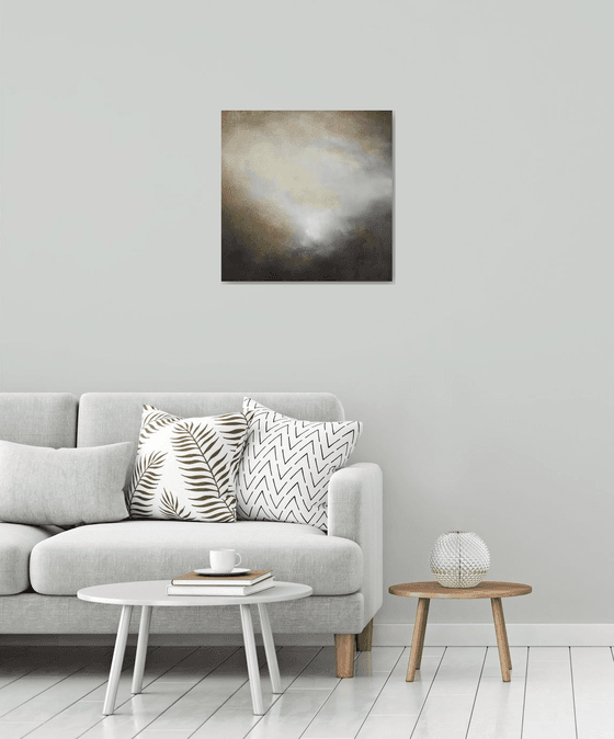 Soft gray hills 50X50 cm - abstract style original oil painting glazing medium gift modern urban art office art home design decor gift idea (2020)