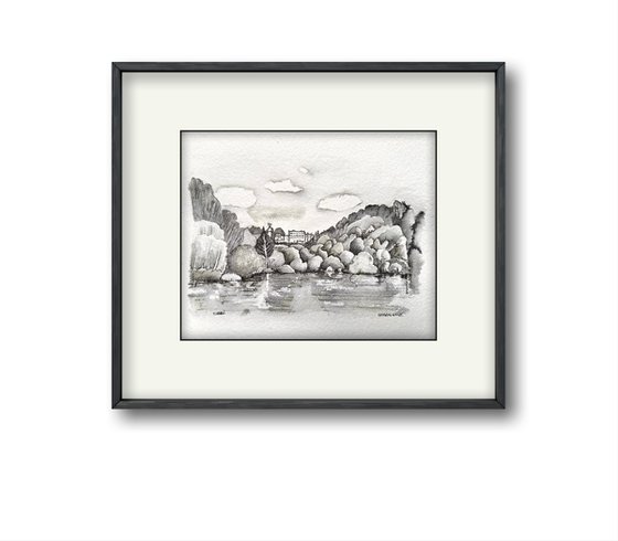 Cliveden House Berkshire National Trust Garden Landscape Painting Ink ...