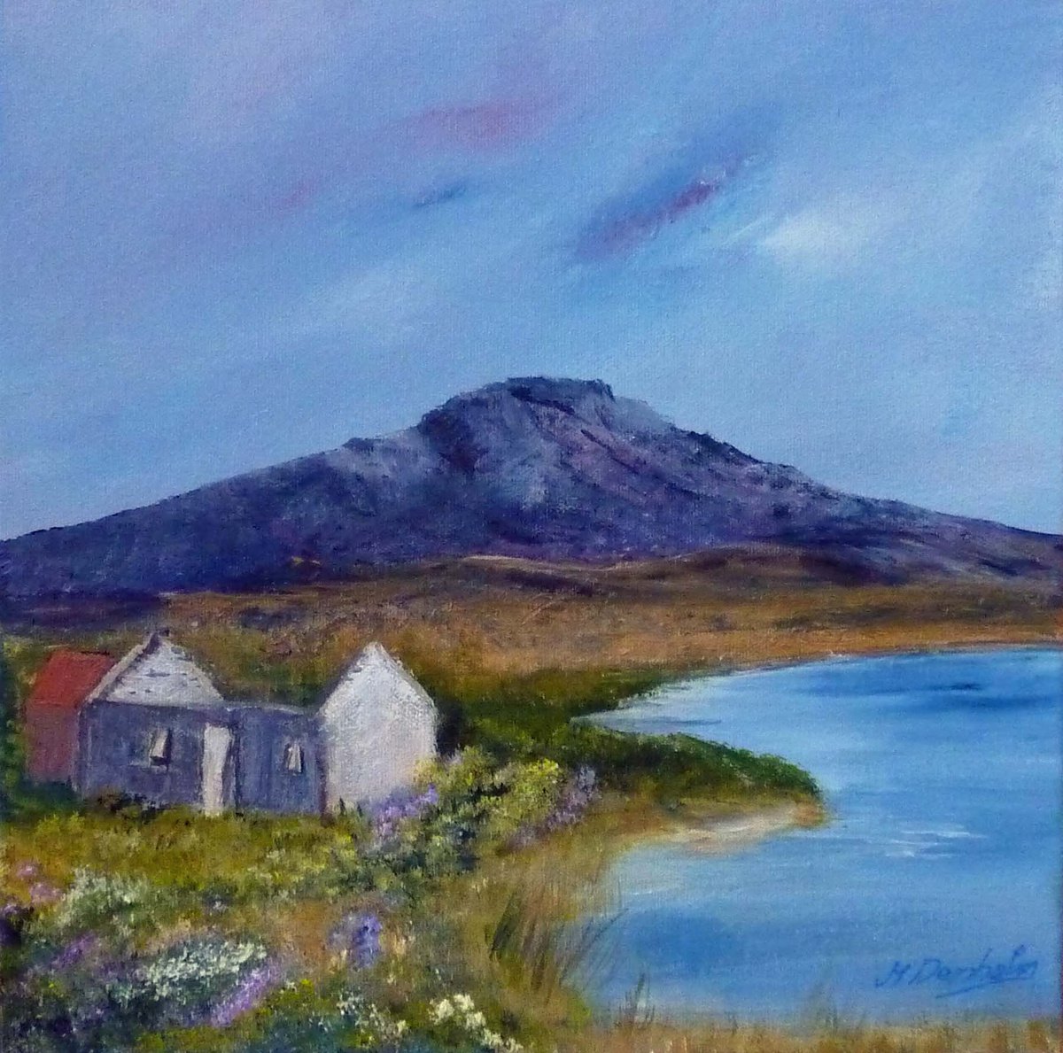 Impressionistic Landscape Acrylic Painting By Margaret Denholm, 12 X 12", A Uist Landscape, Original Artwork