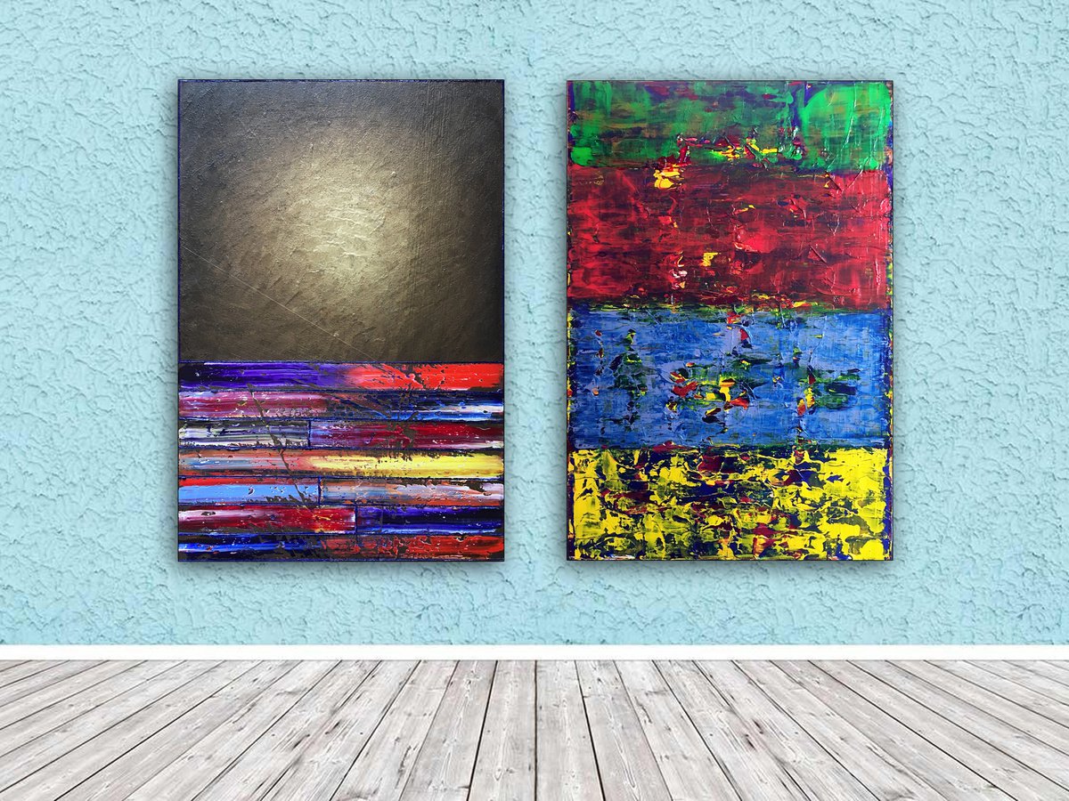 Come With Me - FREE USA SHIPPING + Save As A Series - Original Large PMS Abstract Diptyc... by Preston M. Smith (PMS)