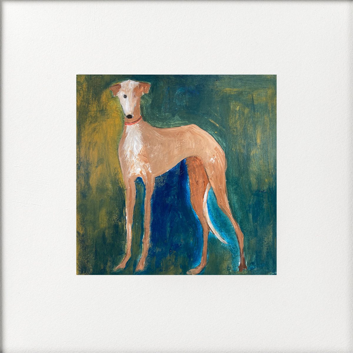 Standing Brindle Greyhound on Green by Teresa Tanner