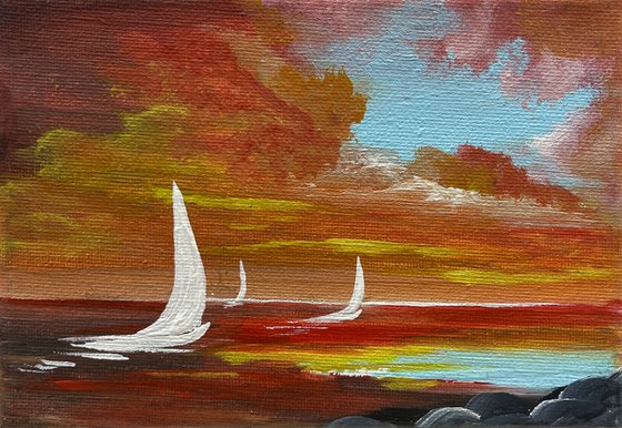 White Sail Against a Red Sky