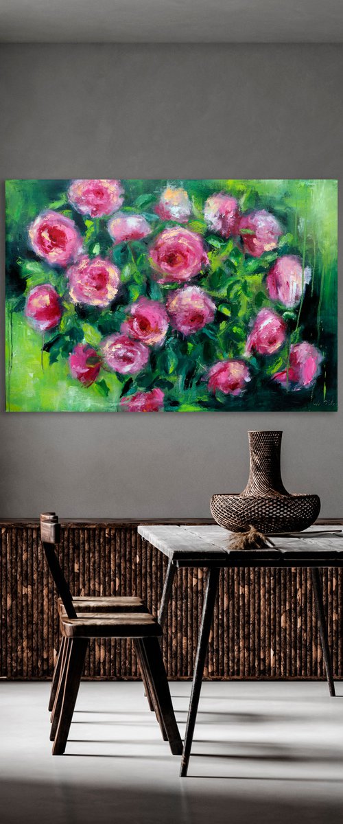 Roses painting on canvas Abstract floral by Anna Lubchik