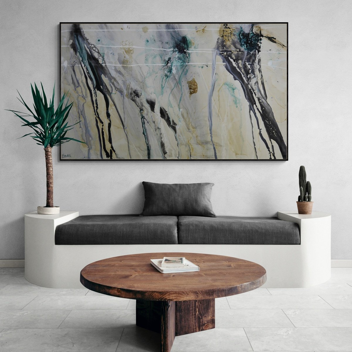 Abstract Acrylic Painting By Franko, 79 X 47, Refined 57, Original Artwork