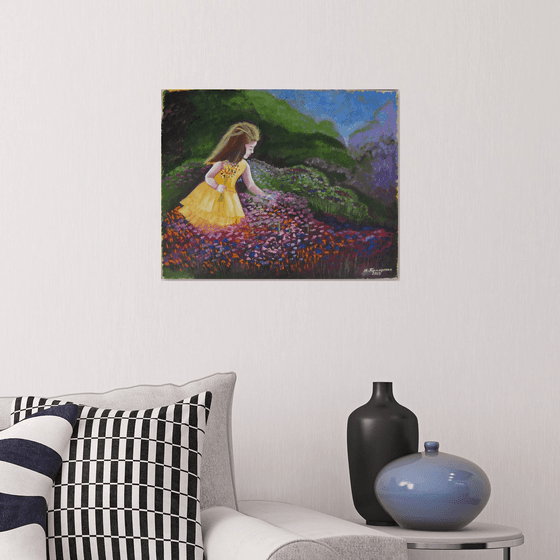 A Girl on Blossoming Meadow