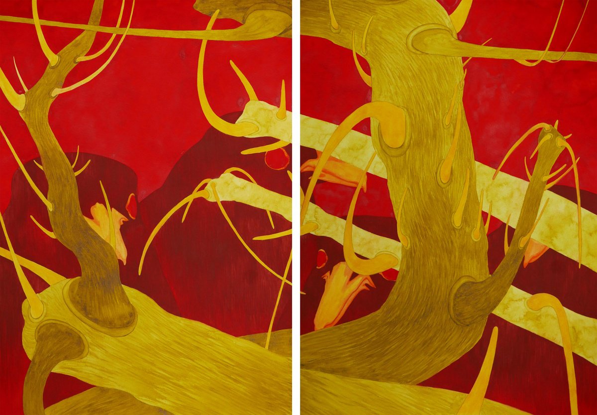 Impressionistic Botanical Watercolour By Karina Danylchuk, 31 X 22", Diptych Trees Portraits 5 And 6, Original Artwork