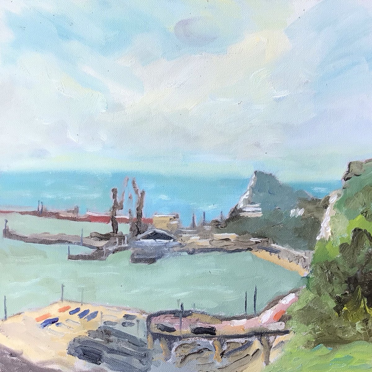 Impressionistic Landscape Oil Painting By Julian Lovegrove Art, 12 X 12", Dover Western Docks, Original Artwork