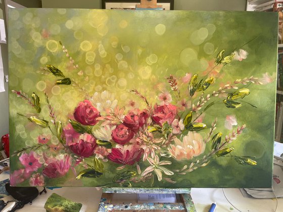 La vie en rose  ( large floral painting )