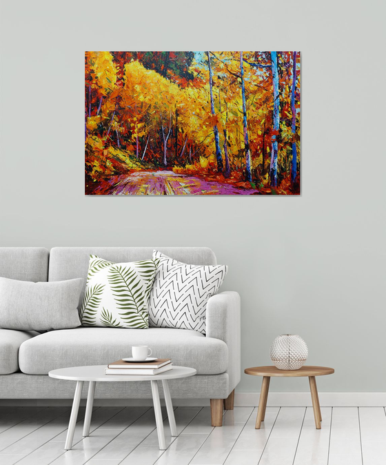 Autumn in a forest  (120x80cm, oil painting, ready to hang)