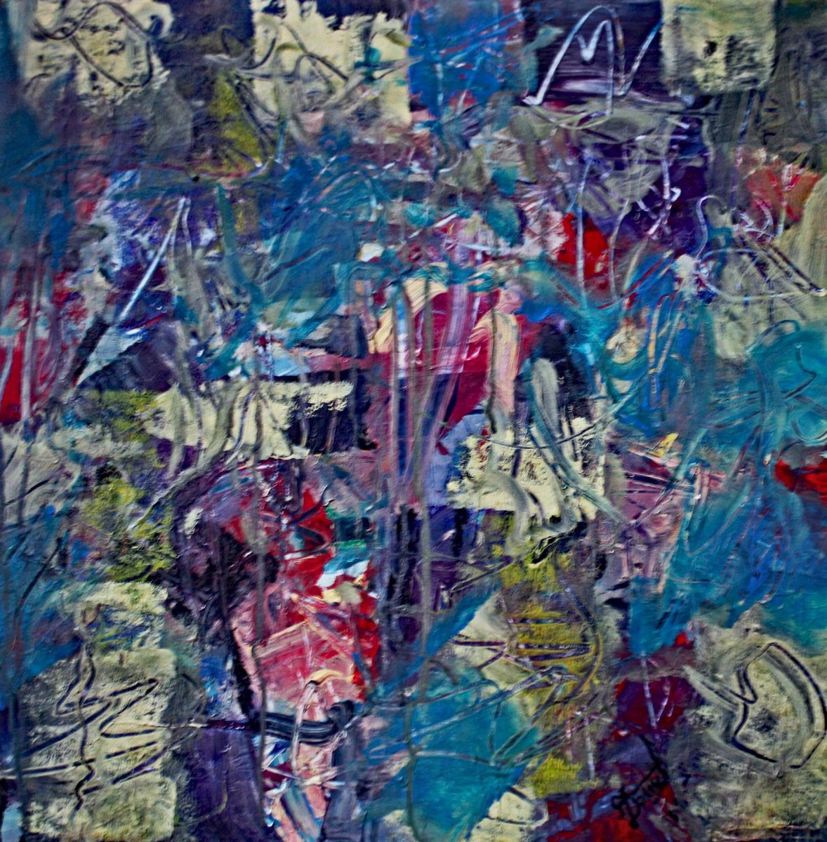 Abstract Acrylic Painting By Jacques Donneaud, 24 X 24, Graffitis En Mosaiques., Original Artwork