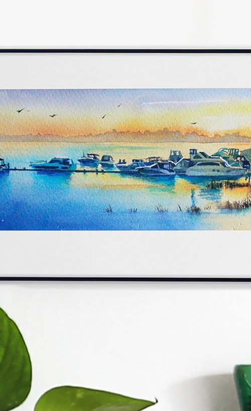 Watercolor lake painting by Marta Nyrkova