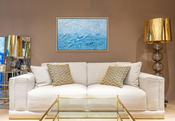 OCEAN SONG. Large Abstract Blue Silver White Textured Painting