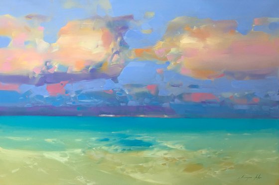 Turquoise Breeze, Original oil painting, Handmade artwork, One of a kind