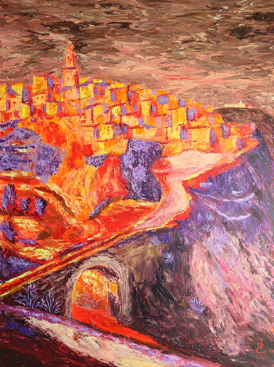 Impressionistic Cityscapes Acrylic Painting By Dmytro Yeromenko, 24 X 31, Bocairent, Original Artwork