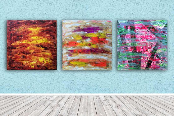 "Something For Everyone" - Save As Series - Original Large PMS Abstract Triptych Acrylic Paintings On Canvas - 90" x 30"