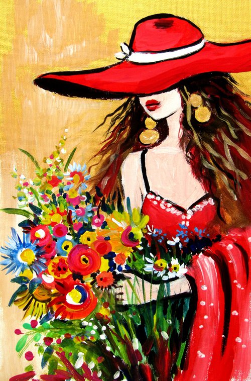 Girl with hat and florals by Kovács Anna Brigitta