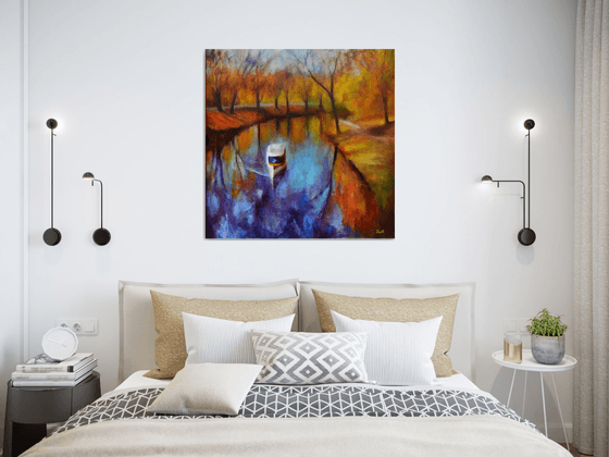 Golden season. Large abstract Landscape Oil