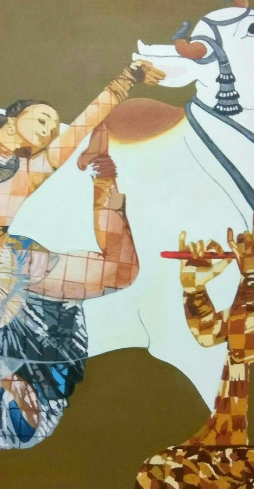 Radha Krishna and Happy Cow by Sonaly Gandhi