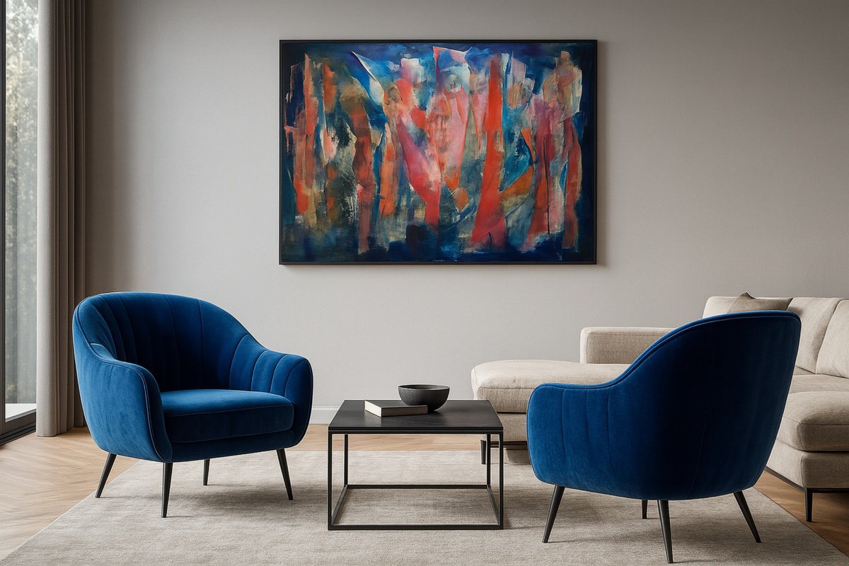 Expressive Abstract Acrylic Painting By Roberta Cervelli, 39 X 28", The Color Of Silence, Original Artwork