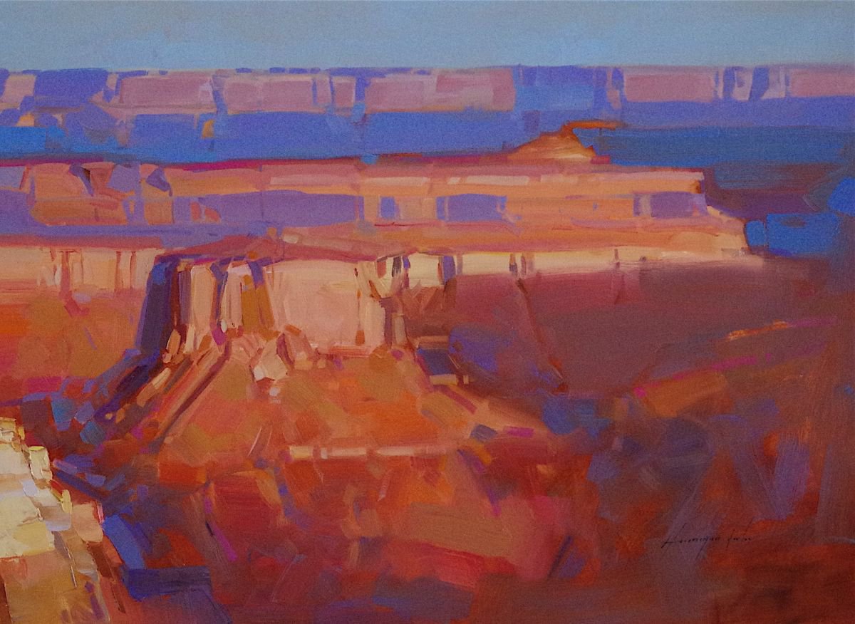 Grand Canyon - Sunset, Landscape oil painting, Large Size, Ready to hang, One of a kind, Signed, Hand Painted