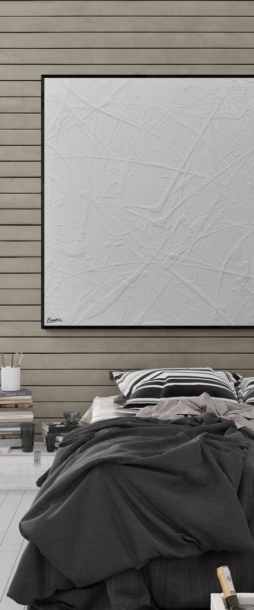 White Lines 120cm x 120cm Textured Abstract Art by Franko