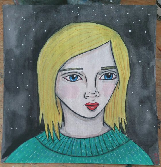Blonde Portrait with Stars