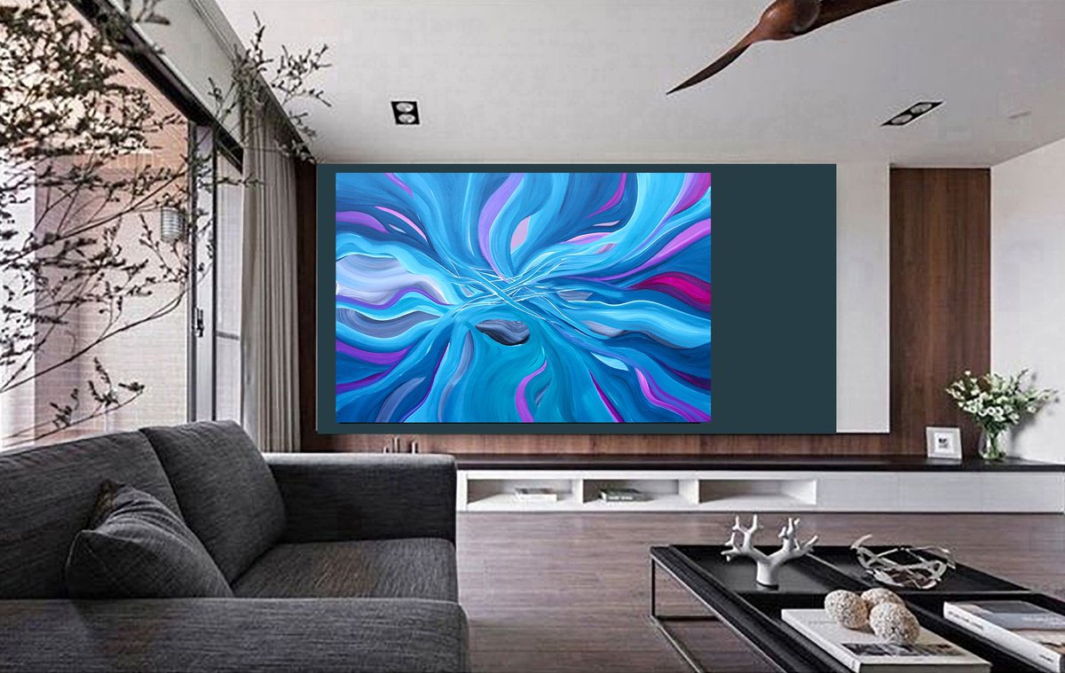 Organic Abstract Acrylic Painting By Susan Wooler, 47 X 31", Midnight Whispers Ii, Original Artwork