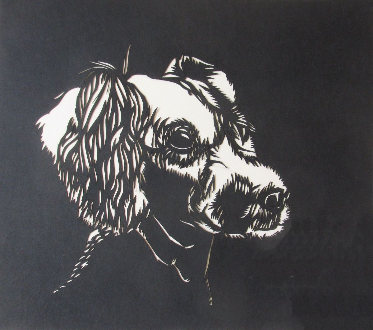 Cocker spaniel portrait paper cut by Alfred Ng