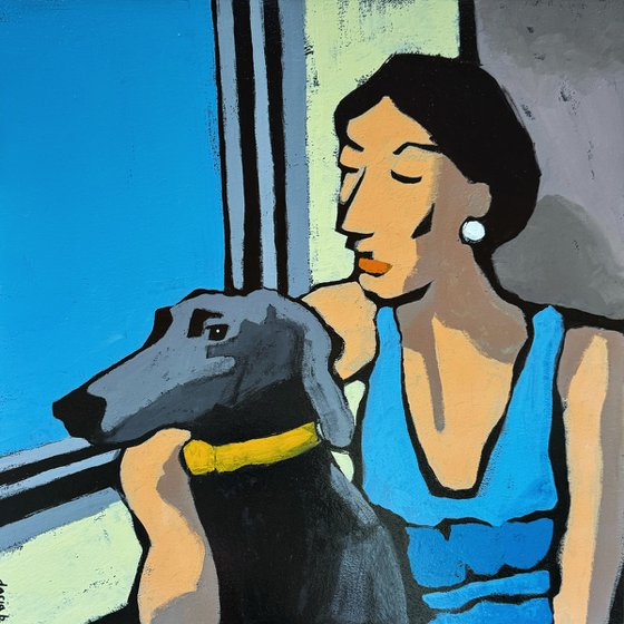 Woman with Dog in Train