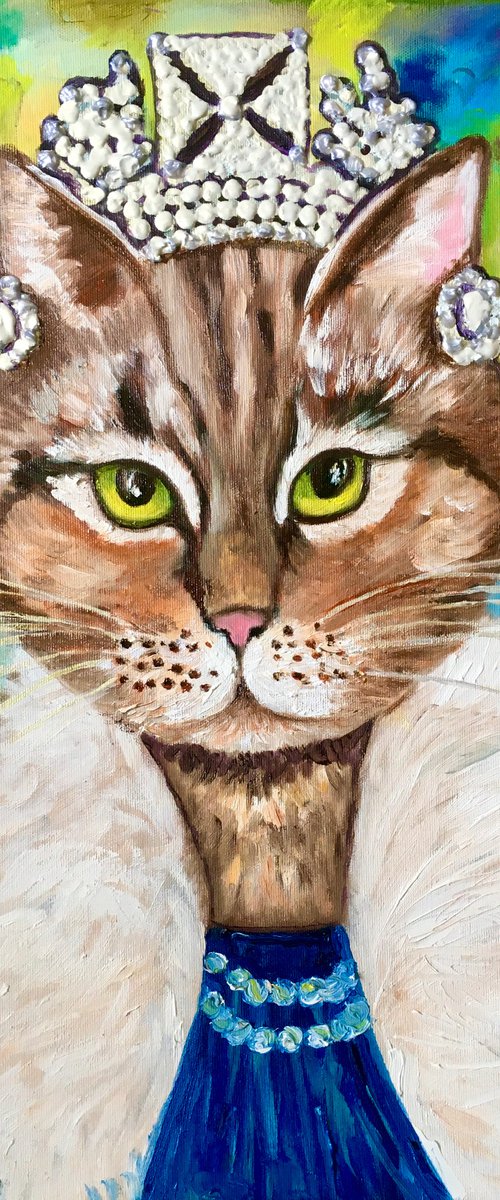 Cat La Queen FELINE ART.  Original oil painting for cat lovers by Olga Koval