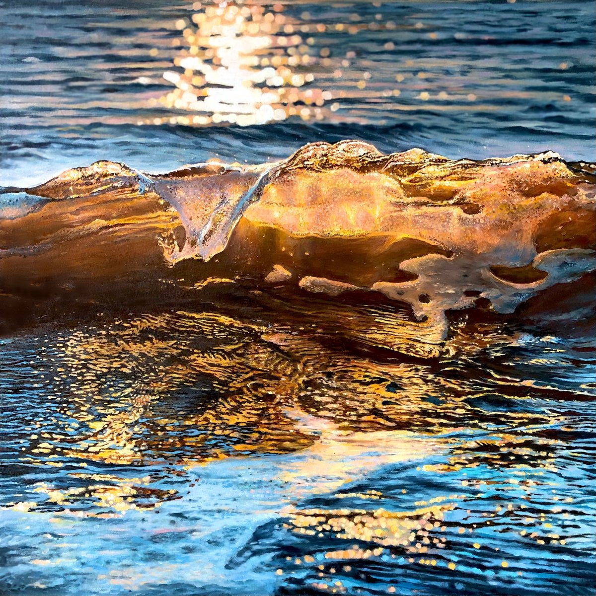Photorealistic Landscape Oil Painting By Daria Dudochnykova, 28 X 28, Amber Light, Original Artwork