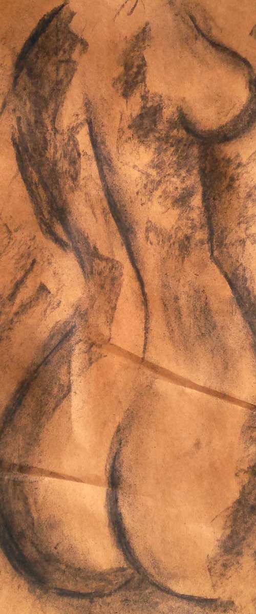 Female Nude Drawing Original Charcoal Artwork Woman Nude Bedroom Wall Art 12 by 17" by Halyna Kirichenko
