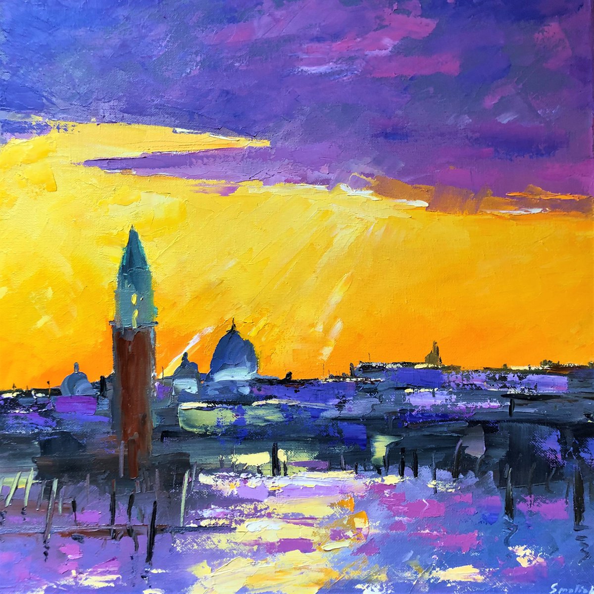 Venice City Painting Sunset City Art by Volodymyr Smoliak