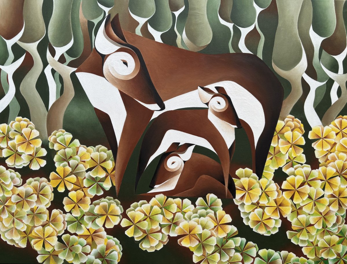 Mother Deer By Kristina Saudinyte, 31 X 24, Artwork For Sale On Artfinder