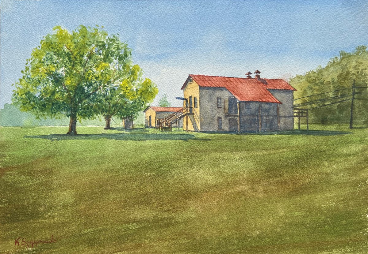 Impressionistic Landscape Watercolour By Krystyna Szczepanowski, 14 X 10", The Old Cotton Gin Building, Original Artwork