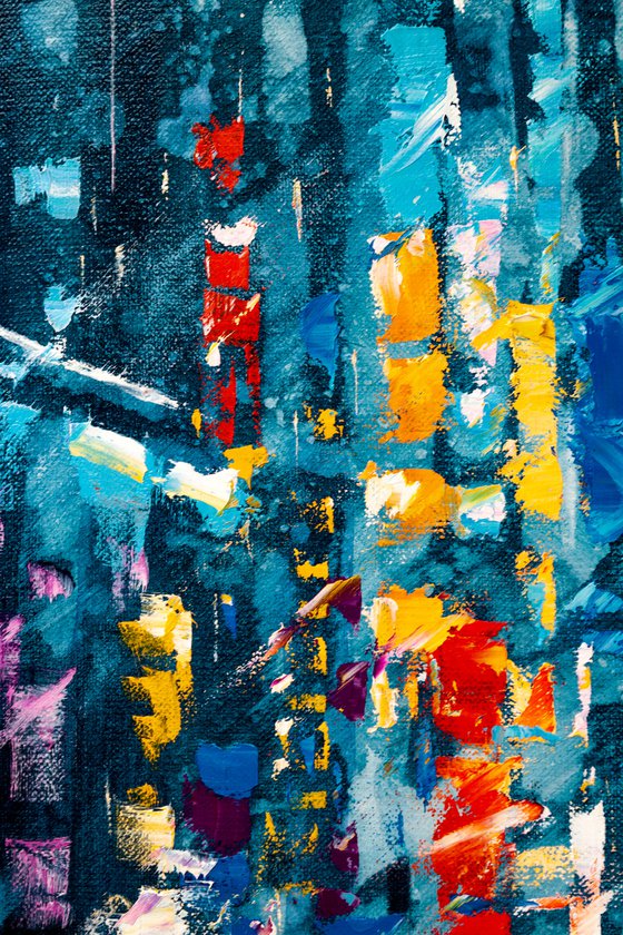 "Night city" Large painting 85x60 cm