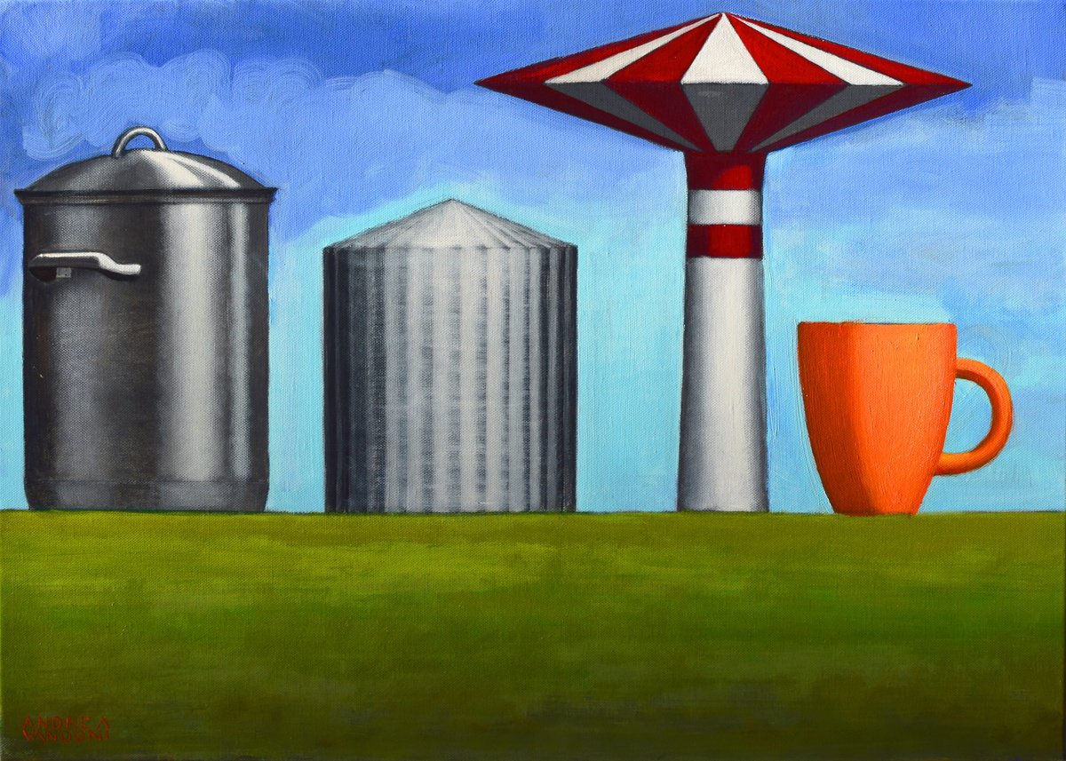 Impressionistic Landscape Oil Painting By Andrea Vandoni, 28 X 20, Containers - 3, Original Artwork