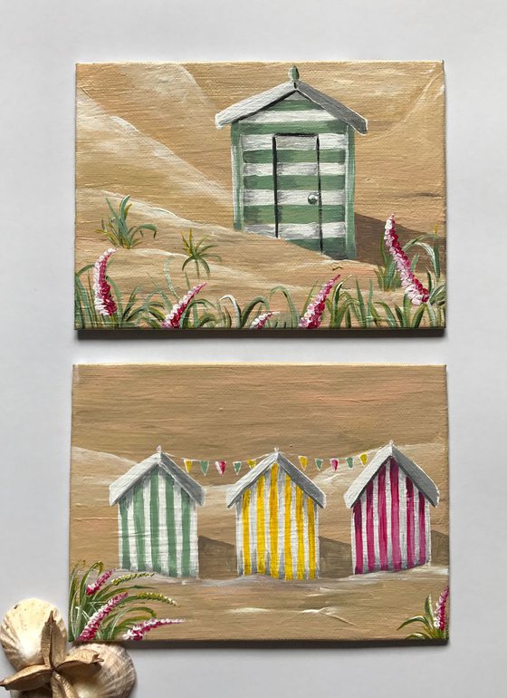 Stripey beach huts (diptych)