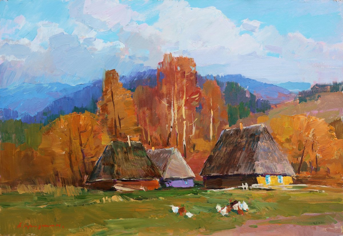 Impressionistic Landscape Oil Painting By Aleksandr Kryushyn, 26 X 18, In The Old Village. Octobe, Original Artwork