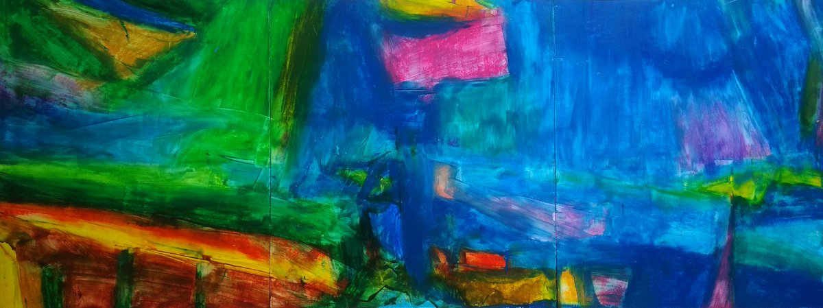 Abstract Landscape Oil Painting By Abhishek Kumar, 50 X 20, Reverie, Original Artwork