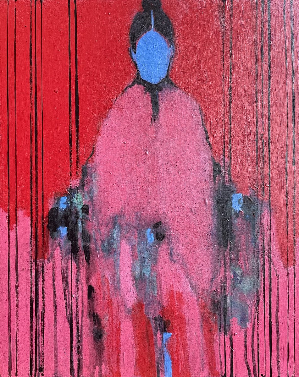 Abstract Portrait Painting By Gela Mikava, 16 X 20, The Alienation, Original Artwork