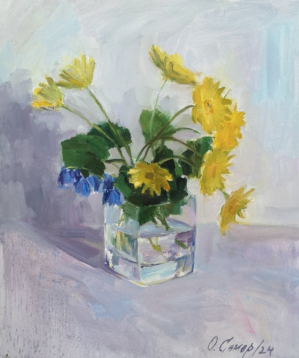 Impressionistic Botanical Oil Painting By Olga Samar, 12 X 14", Spring Bloom, Original Artwork