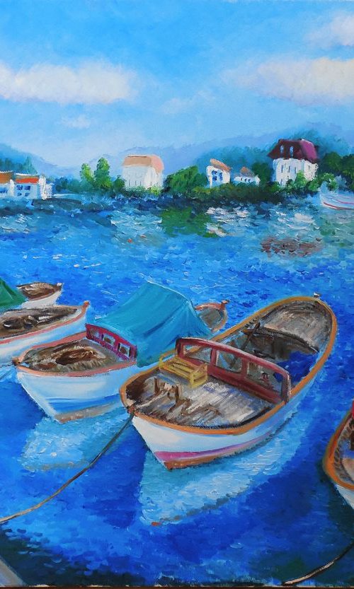 Fishing boats on a sunny day. by Dmitry Fedorov