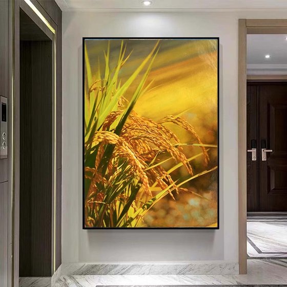 Realism rice oil painting:harvest t207