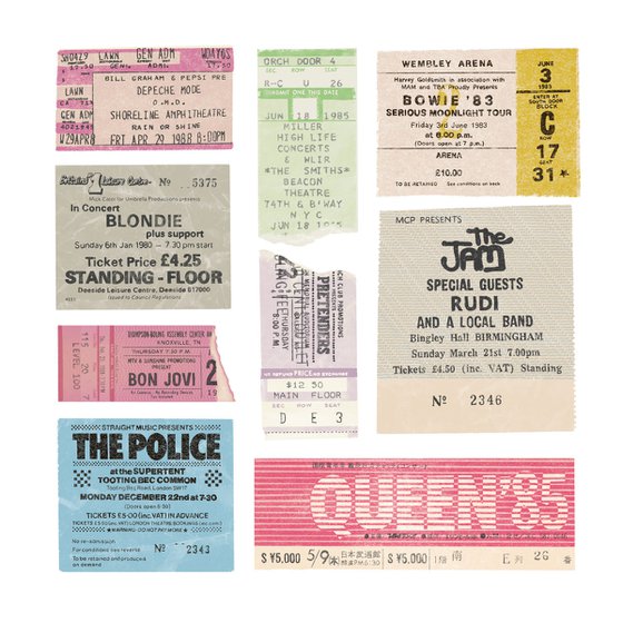 Eighties, vintage gig ticket collection - limited-edition art print