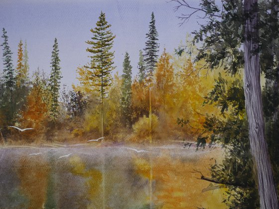 "Autumn on the lake" Watercolor on paper 70x50
