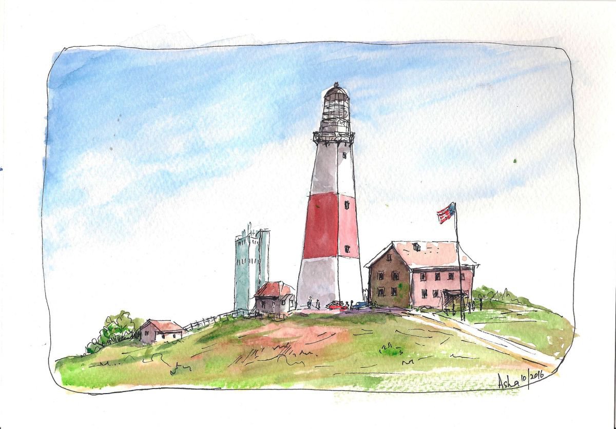 Lighthouse in watercolors - 10x 7 by Asha Shenoy